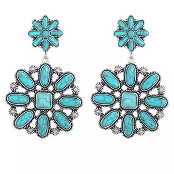 Western Boho Turquoise Natural Stone Earrings - Picture 2 of 5